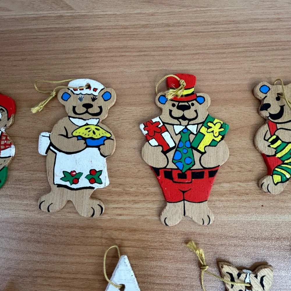 Lot Of 26 Vintage Wooden Christmas Ornaments Hand Painted Double Sided